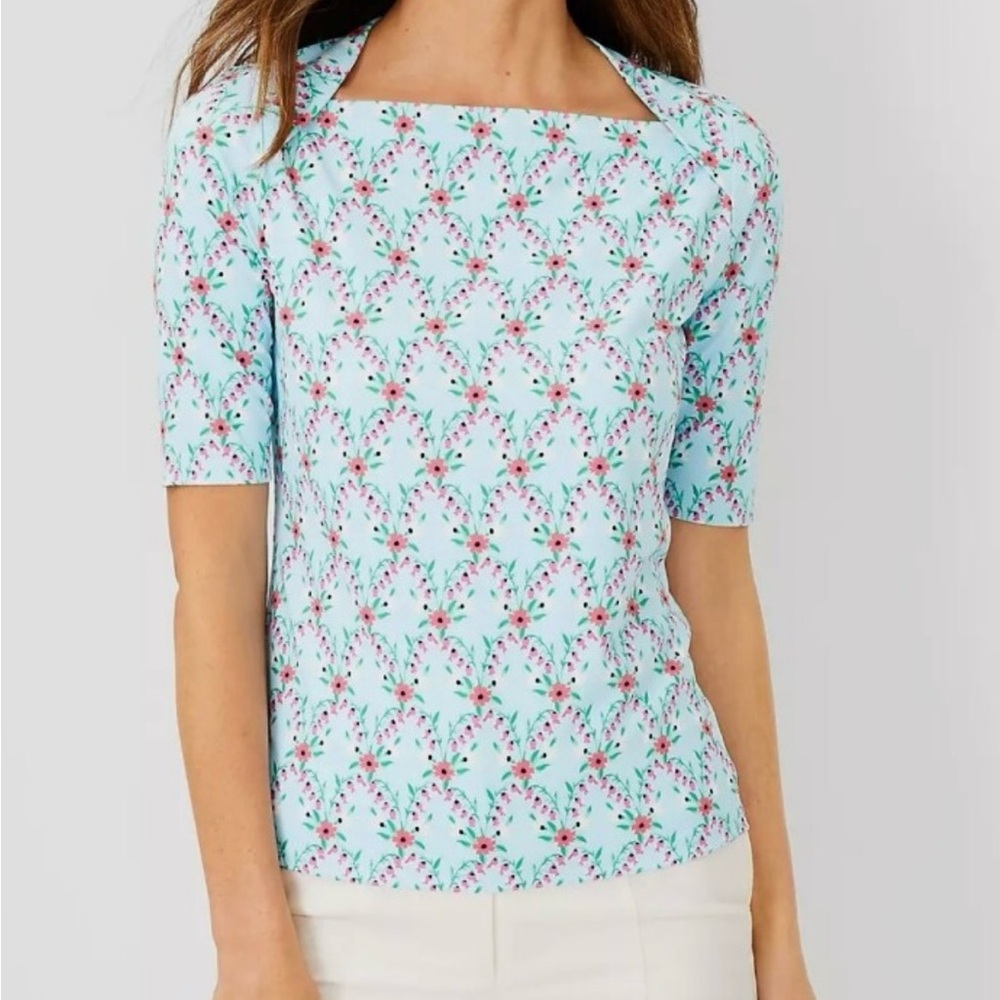 Ann Taylor Floral Envelope Neck Top Blouse - XS Petite